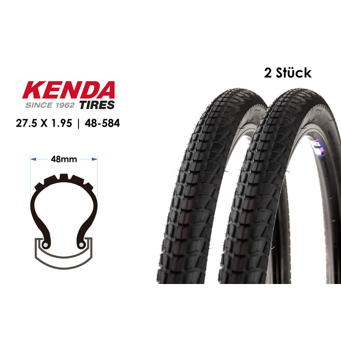 2 Stck KENDA Komfort K841A Fahrrad MTB Reifen 27.5x1.95 Mantel Decke Tire 48-584 schwarz