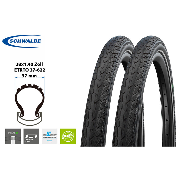 2 Stck 28 Zoll Schwalbe Road Cruiser 37-622 Fahrrad Reifen28x1.40 mit Reflex