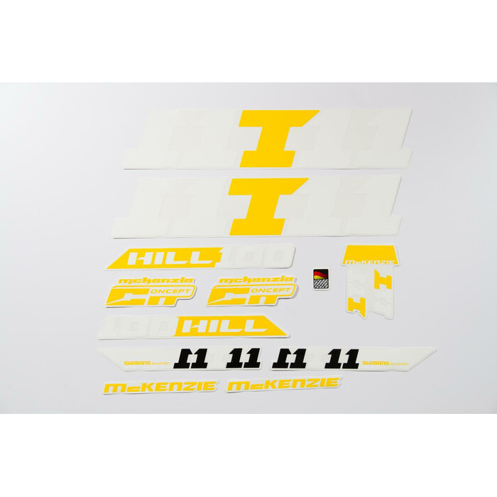 Fahrrad DEKOR Satz Aufkleber Rahmen frame Decal Sticker MC KENZIE Label wei gelb